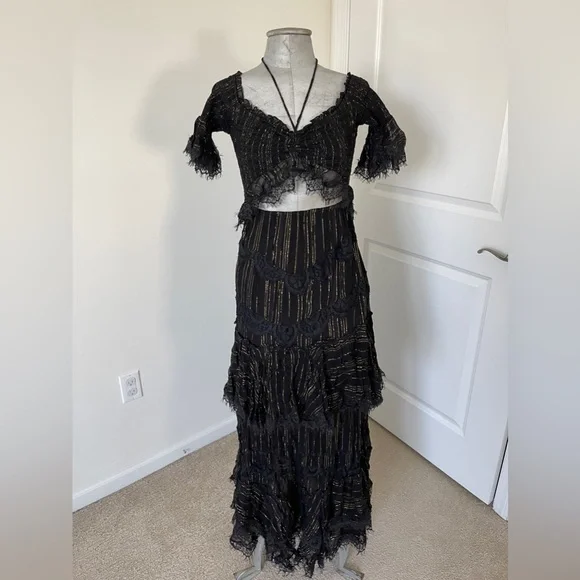 Rococo Sand | Dresses | Nwot Free People X Rococo Sand Adana Maxi Dress Sz  S Off Shoulder Blkgold | Poshmark